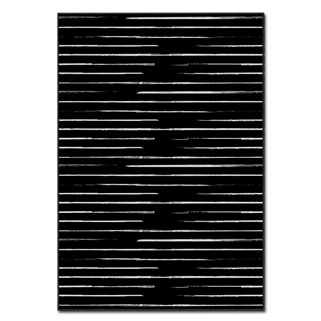 Rectangle Elwood Striped Machine Made Power Loom Polyester Area Rug in Black/White East Urban Home Rug Size: Rectangle 5'11" x 9'2"