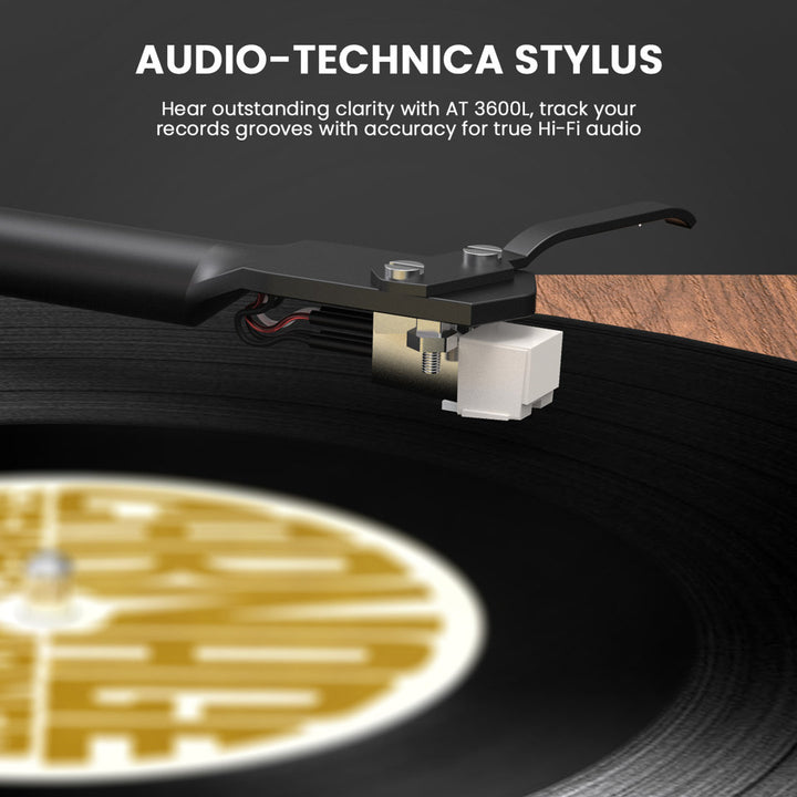 Angelshorn Stereo Decorative Record Player With Built-in Phono Preamp And Belt Drive Turntable, 2-speed Vinyl Record Player With 2 Pcs Bluetooth Bookshelf Speakers, Walnut ANGELSHORN