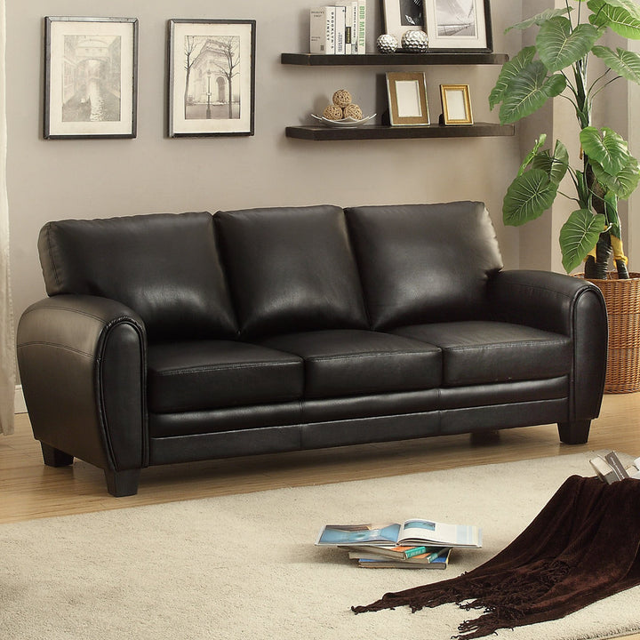 Coombs 85" Faux Leather Round Arm Sofa Lark Manor™ Upholstery Color: Black Faux Leather