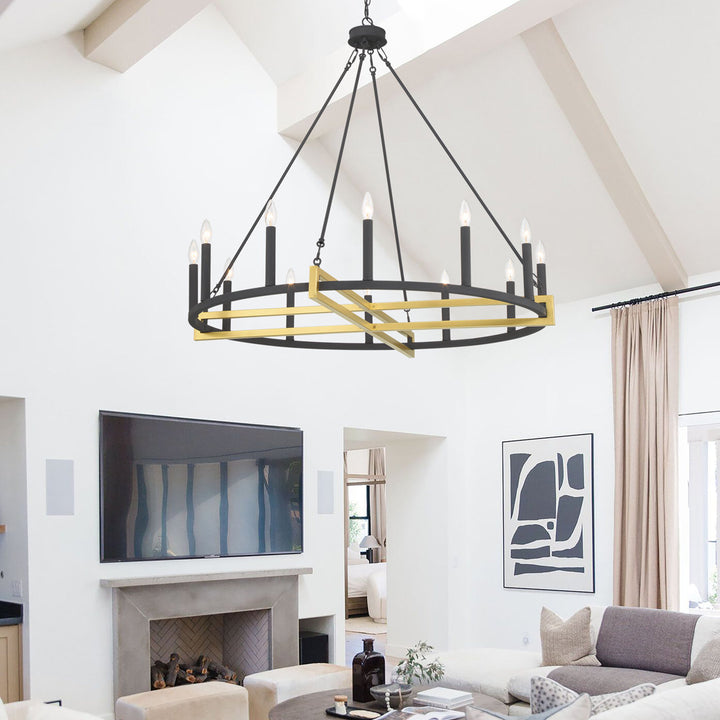 Avalee 12 - Light Living Room Steel Dimmable Wagon Wheel Chandelier UL Certified Lark Manor™ Finish: Black