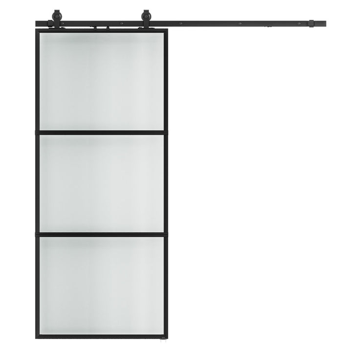 Metal and Glass Sliding Barn Door with Installation Hardware Kit ( Soft-close Included) LDB_BUILDING Size: 28" x 84" Finish: Frosted