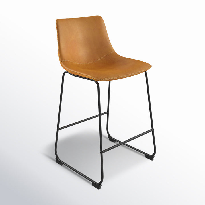 Nia Vegan Leather Bar & Counter Stool (Set of 2) AllModern Frame Color: Black Upholstery: Light Brown Vegan Leather, Seat Height: Counter Stool (24" Seat Height)
