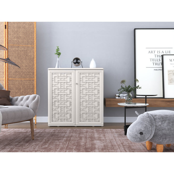 Storage Cabinet with Doors and Shelves, 60 Gallon Indoor & Outdoor Deck Box KINYING