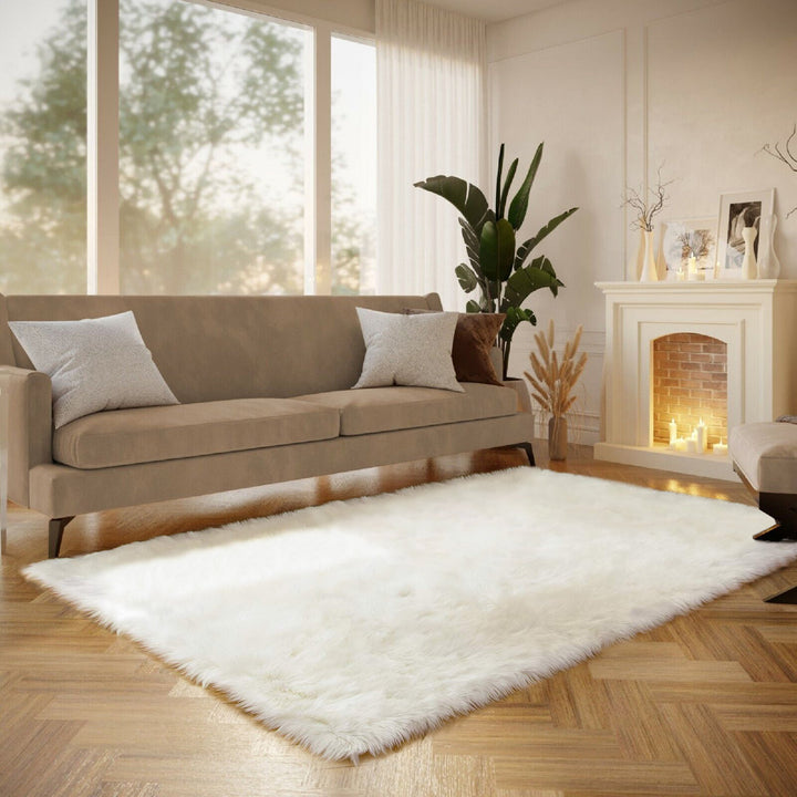 Kayzlynn Shag Faux Sheepskin White Rug Everly Quinn Rug Size: Rectangle 8' x 10'