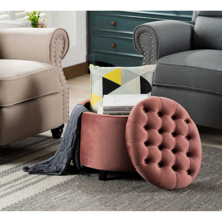 Doud 20" Wide Velvet Tufted Round Storage Ottoman Willa Arlo™ Interiors Fabric: Pink Velvet