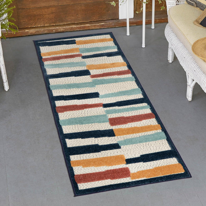 Berberia Striped Indoor / Outdoor Area Rug in Blue/Orange/Red Beachcrest Home™ Rug Size: Runner 2' x 10'