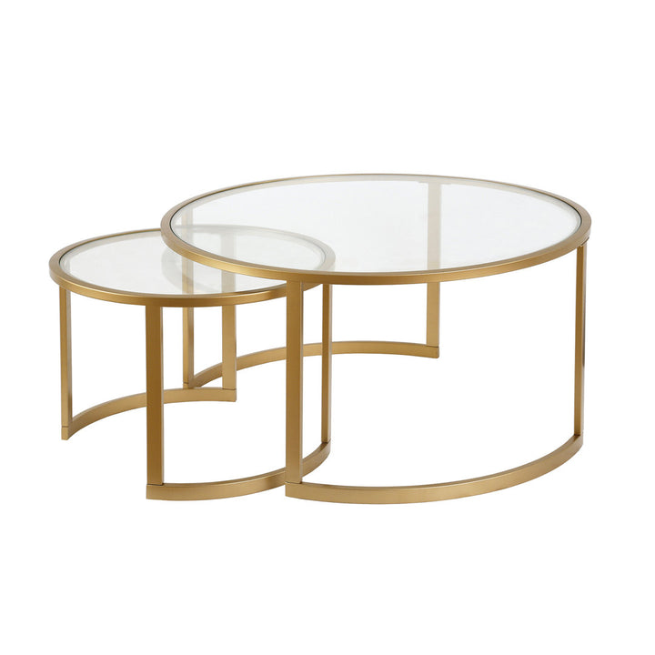 Kahoka 36" Glass And Steel Round Nested Coffee Tables Willa Arlo™ Interiors Table Base Color: Brass