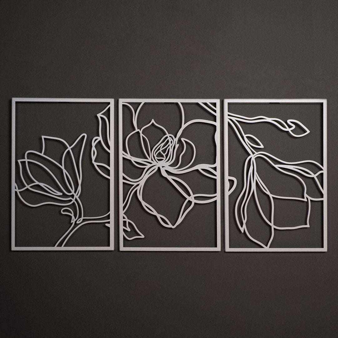 Metal Floral Wall Decor Set - 3 Piece Wall Art ARTEPERA Size: 18" H x 36" W x 1" D Finish: White