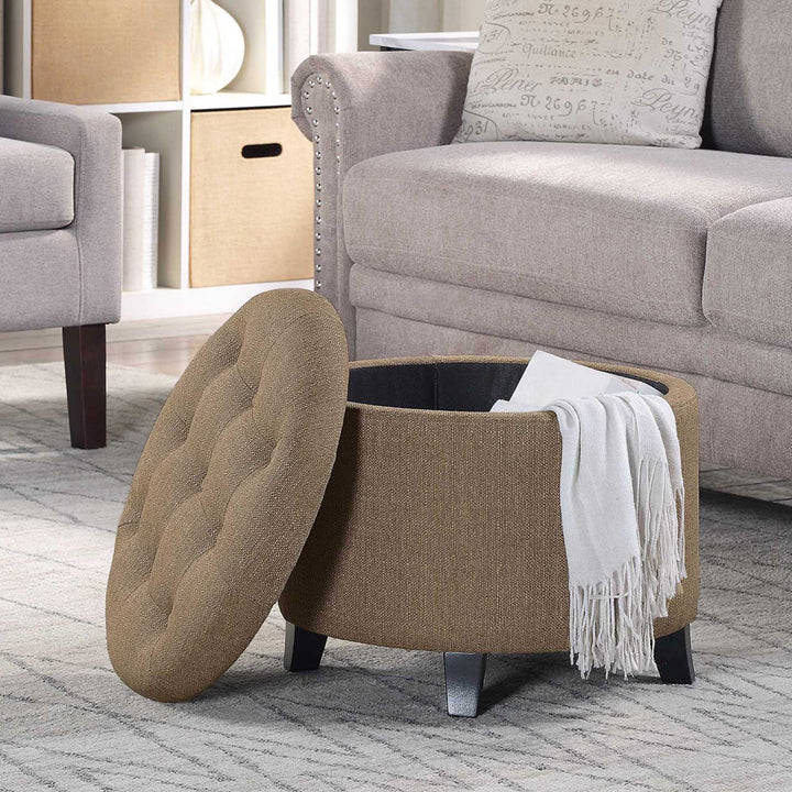 Avers 19.75" Wide Tufted Round Storage Ottoman Andover Mills™ Fabric: Sandstone Fabric