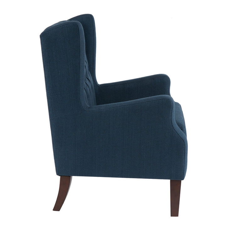 Allis Upholstered Button Tufted Wingback Chair Three Posts™ Upholstery Color: Navy Polyester Blend