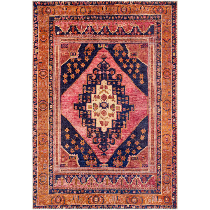 Westlake Machine Washable Oriental Dark Blue/Rose Area Rug Birch Lane™ Rug Size: Rectangle 5'3" x 7'3"