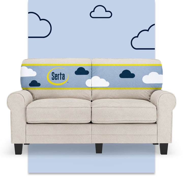 Serta Copenhagen 61" Rolled Arm Sofa, Easy Care Fabric, Soft Pillow Back, Pocket Coil Seat Cushions Serta Fabric: Cream Microsuede