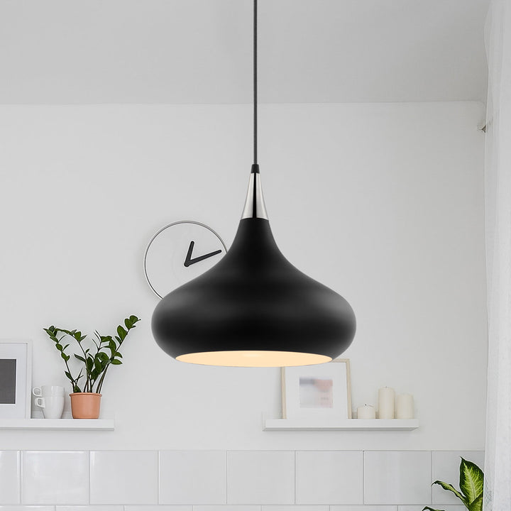 Braylon 1 - Light Single Teardrop Pendant Mercury Row® Size: 14" H x 14" W x 14" D Finish: Matte Black/Polished Nickel