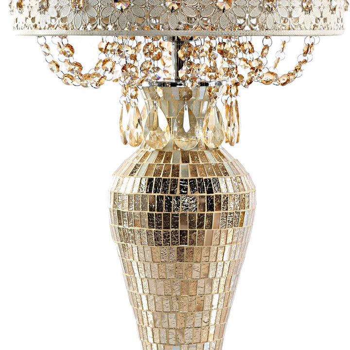 Wedgeworth 25"H Jeweled Metal and Mosaic Base Table Lamp with Cascading Crystals Willa Arlo™ Interiors