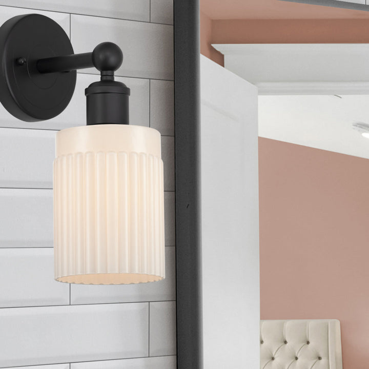 Elloise 1-Light Armed Sconce Kelly Clarkson Home Shade Color: Matte White Fixture Finish: Matte Black