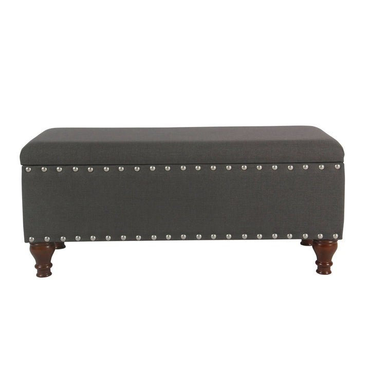Collantes Upholstered Storage Bench Alcott Hill® Upholstery: Charcoal/Mattet Chrome Nailhead