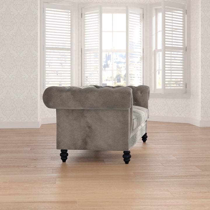 Ophelie 87" Rolled Arm Chesterfield Sofa Birch Lane™ Fabric: Smoke Grey Velvet