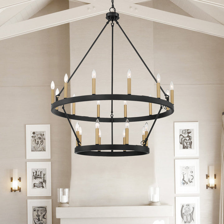 Avalee 20 - Light Steel Dimmable Wagon Wheel Chandelier Lark Manor™ Finish: Aged Zinc/Muted Brass