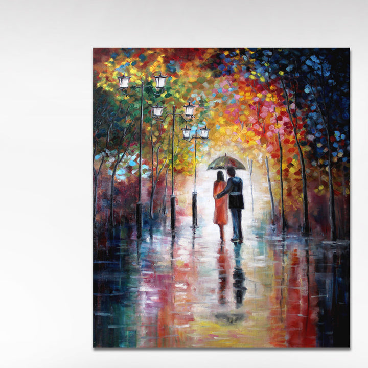 Lovers Under Umbrella - Graphic Art Print on Canvas East Urban Home Size: 40" H x 30" W x 1.5" D