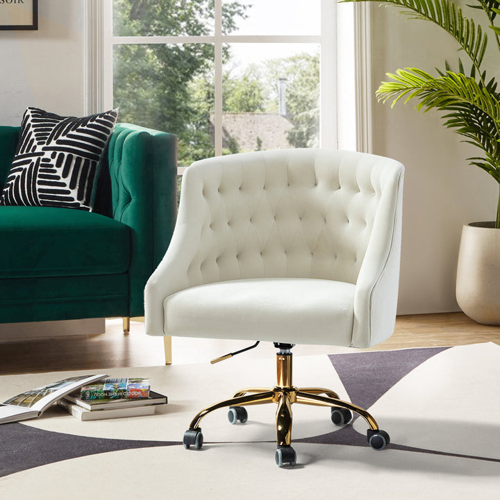Louise 35.5'' H Velvet Hand-Curated Task Chair with Button Tufted Kelly Clarkson Home Upholstery Color: Ivory Velvet