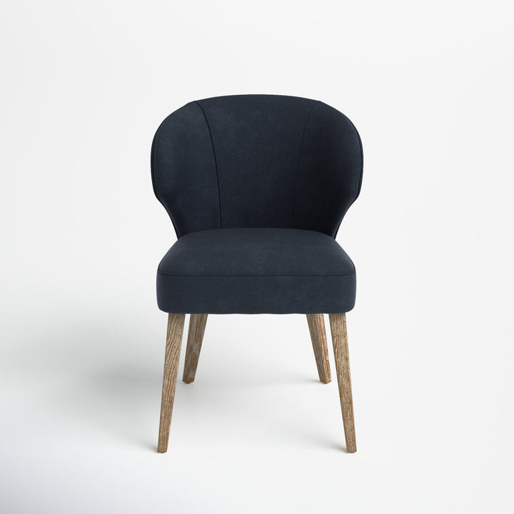 Golino Fabric Upholstered Wingback Side Chair Joss & Main Leg Color: Medium Brown, Upholstery Color: Navy