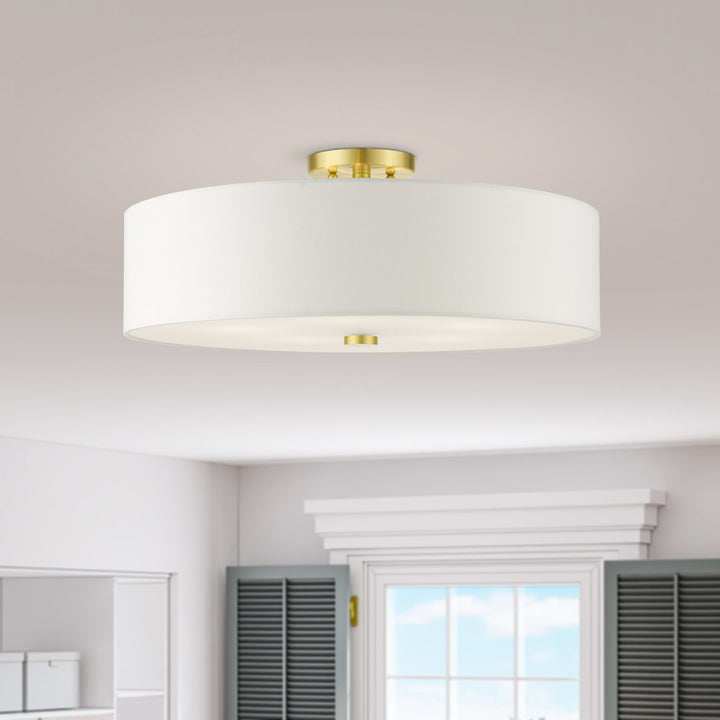 Flaire 5-Light 22" Semi Flush Mount Joss & Main Shade Color: Off-White Fixture Finish: Satin Brass