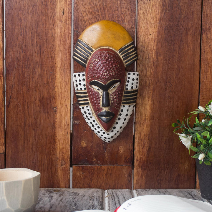 Happiness Hand Carved West African Sese Wood Wall Decor Mask World Menagerie
