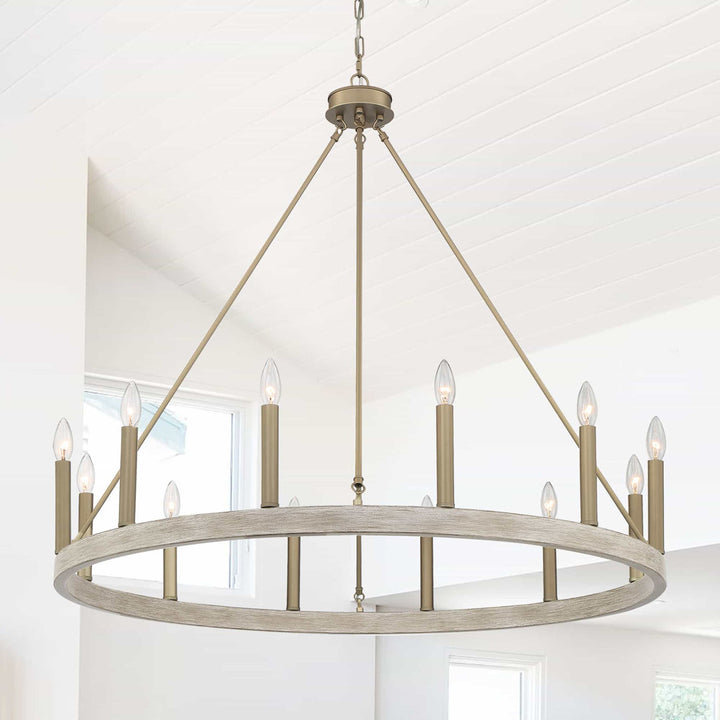 Avalee 12 - Light Living Room Steel Dimmable Candle Style Wagon Wheel Chandelier Lark Manor™ Finish: French Ash