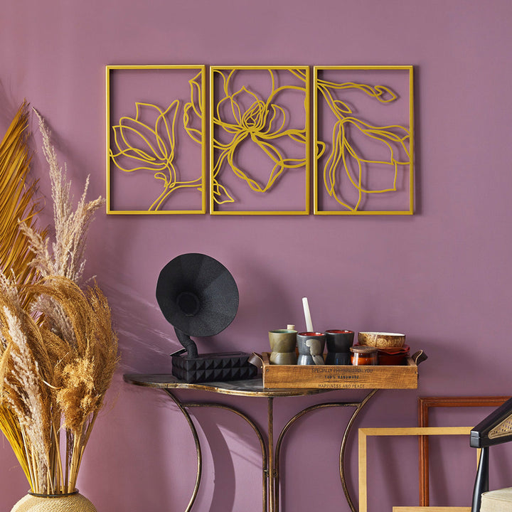 Metal Floral Wall Decor Set - 3 Piece Wall Art ARTEPERA Size: 18" H x 36" W x 1" D Finish: Gold
