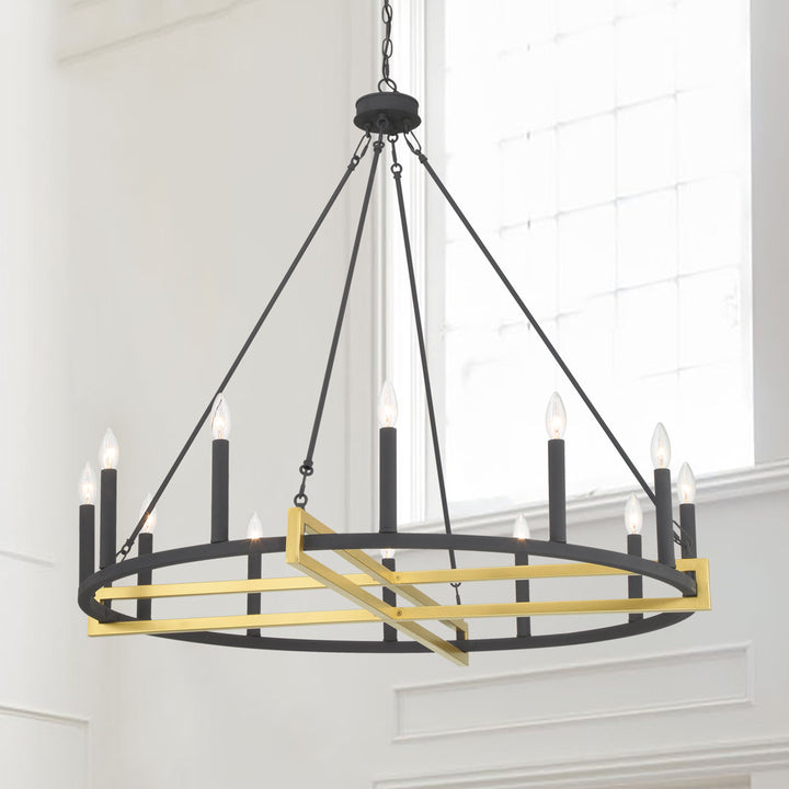 Avalee 12 - Light Living Room Steel Dimmable Wagon Wheel Chandelier UL Certified Lark Manor™ Finish: Black
