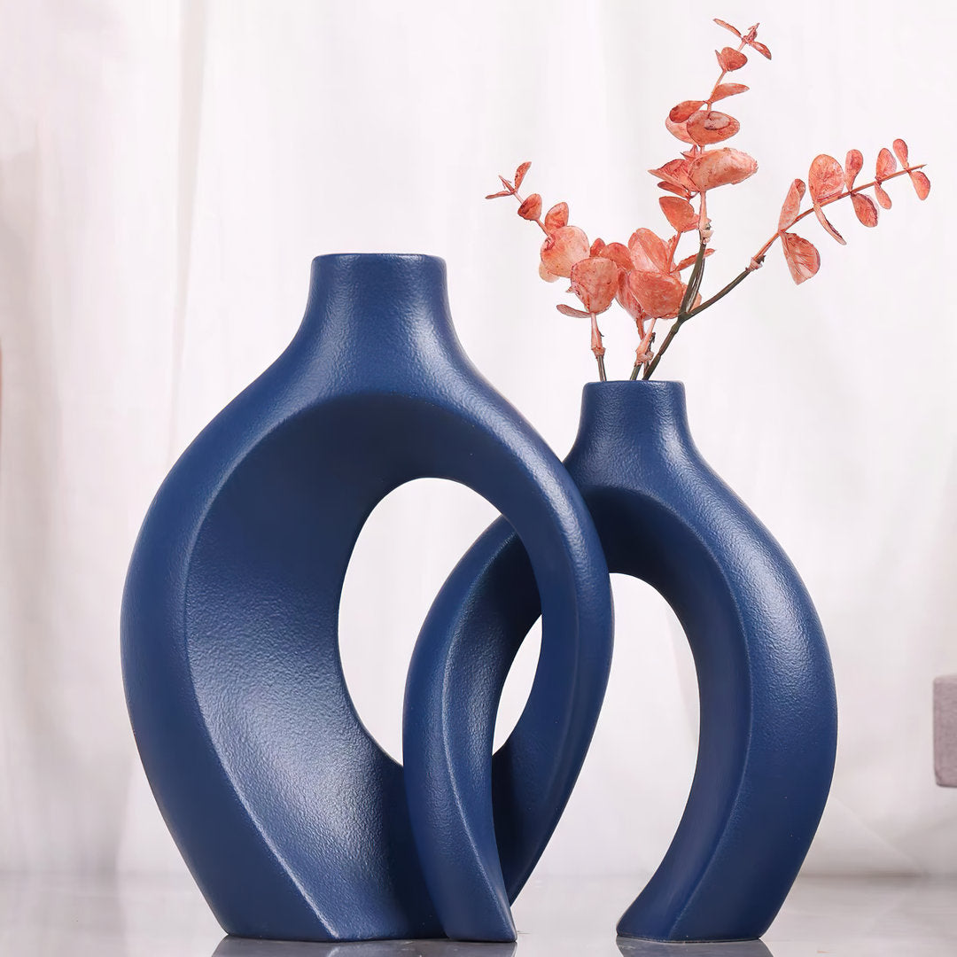 Arther 2 Piece Handmade Ceramic Table Vase Set Wade Logan® Color: Blue