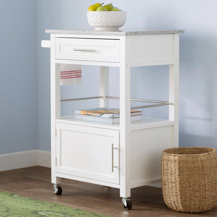 Sariol Granite Top Wood Kitchen Cart with Storage Ebern Designs Base Finish: White