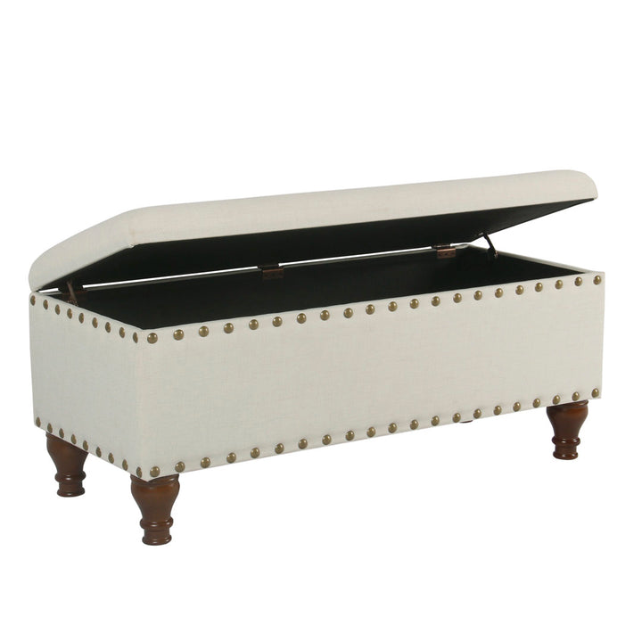 Collantes Upholstered Storage Bench Alcott Hill® Upholstery: Cream/Brushed Brass Nailhead