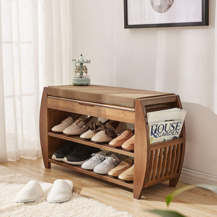 Bamboo Entryway Detachable Cushion Shoe Storage Bench Loon Peak®