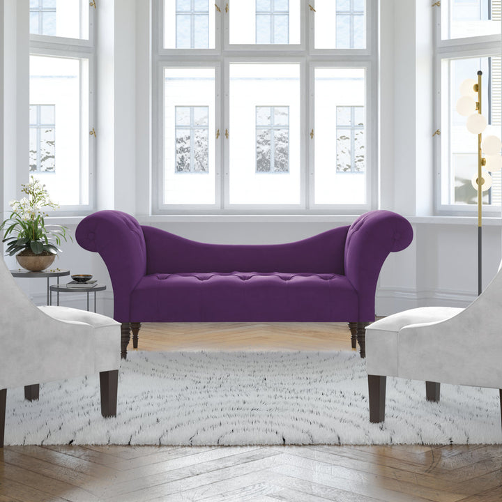 Kareem Upholstered Chaise Lounge Three Posts™ Teen Upholstery Color: Classic Aubergine Velvet, Leg Color: Espresso