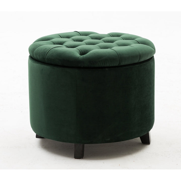Doud 20" Wide Velvet Tufted Round Storage Ottoman Willa Arlo™ Interiors Fabric: Green Velvet