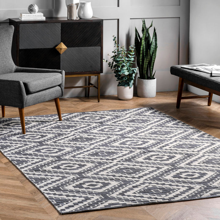 Kleiber Geometric Handmade Flatweave Cotton White/Gray Area Rug Foundry Select Rug Size: Rectangle 5' x 8'