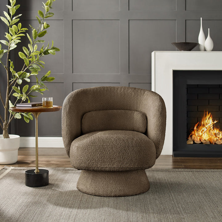 Saboor MINIMORE Modern Style Swivel Accent Chair Orren Ellis Fabric: Nut Brown Boucle