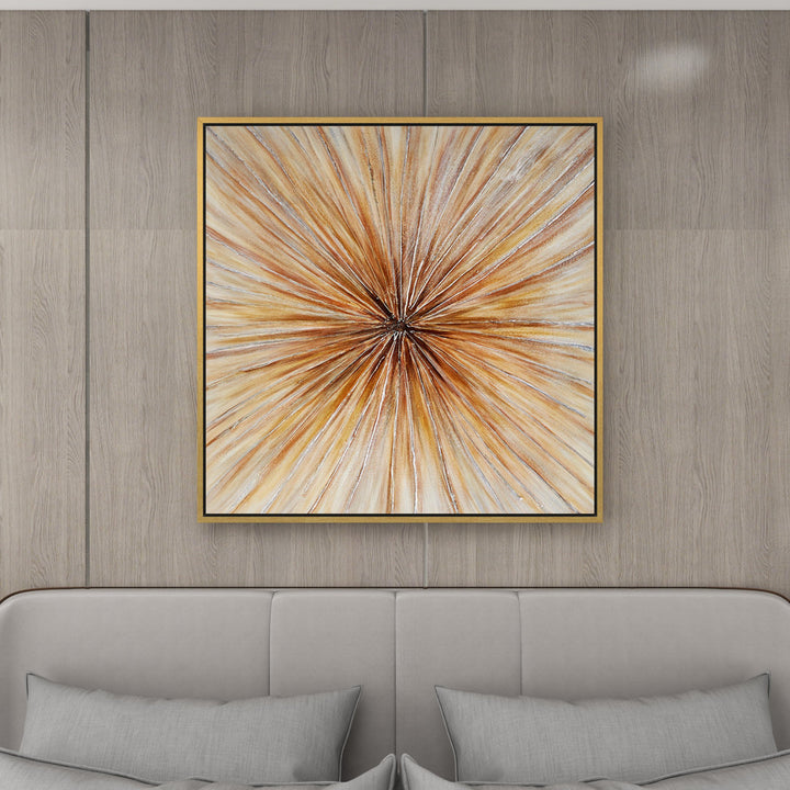 Brown Canvas Radial Starburst Framed Wall Art with Gold Frame Greyleigh™