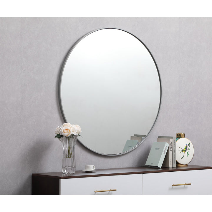 Sabine Metal Round Wall Mirror RE/FINE™ Size: 21" x 21" Finish: Gray