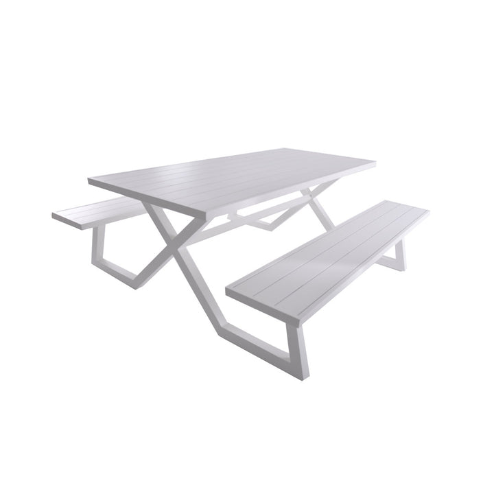 Vivere Bima Banquet Deluxe Aluminum Picnic Table with Umbrella Hole Orren Ellis