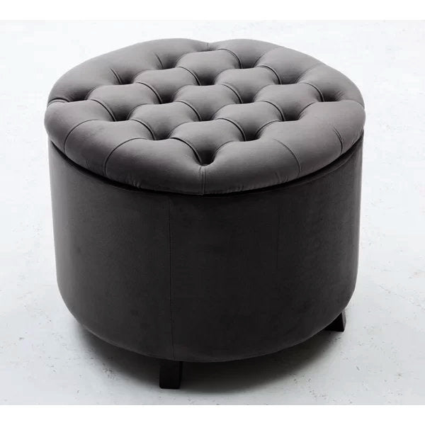 Doud 20" Wide Velvet Tufted Round Storage Ottoman Willa Arlo™ Interiors Fabric: Gray Velvet