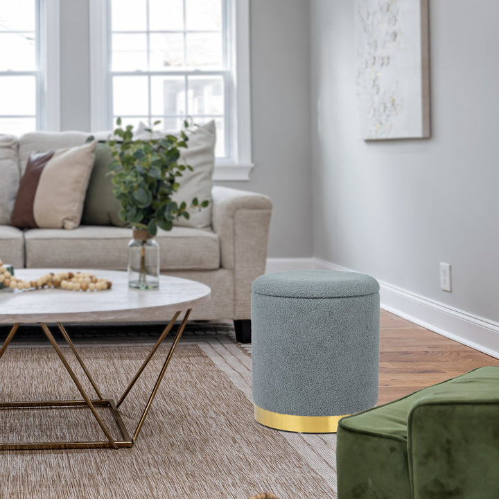 Teddy Fleece Round Ottoman With Stroage Mercer41 Body Fabric: Gray Faux Fur