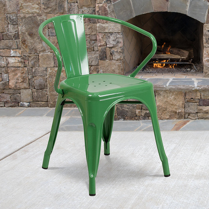 Hucheson Metal Indoor-Outdoor Chair with Arms Flash Furniture Seat Finish: Green