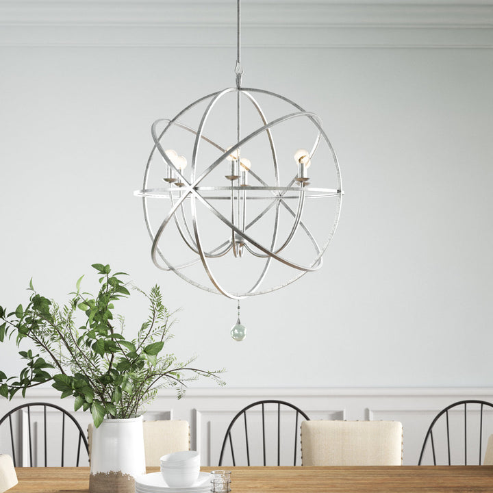 Jayden 6 - Light Statement Globe Chandelier with Hand Blown Glass Accents Greyleigh™ Size: 123.5" H x 28.5" W x 28.5" D Finish: Olde Silver