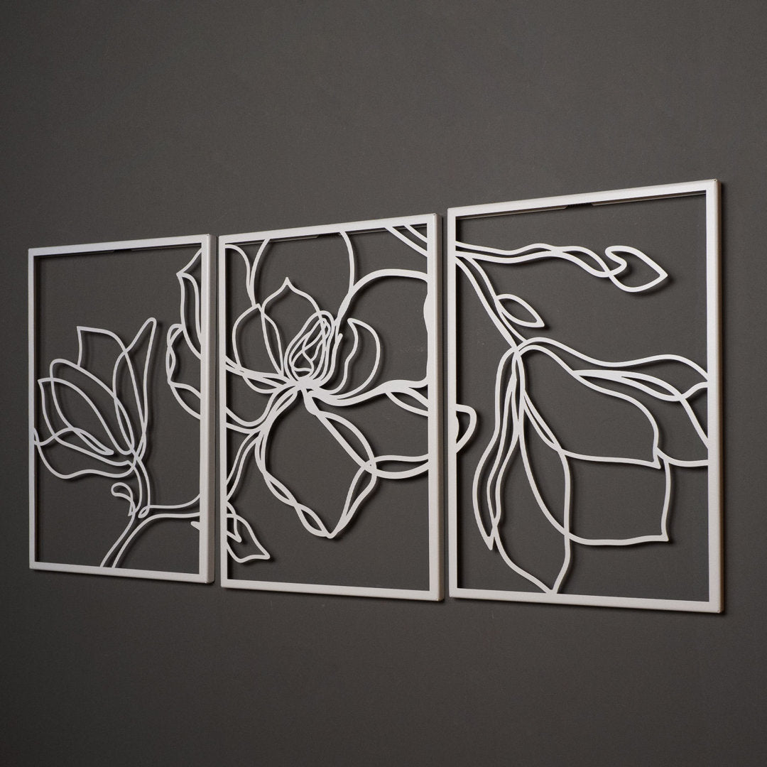Metal Floral Wall Decor Set - 3 Piece Wall Art ARTEPERA Size: 18" H x 36" W x 1" D Finish: White