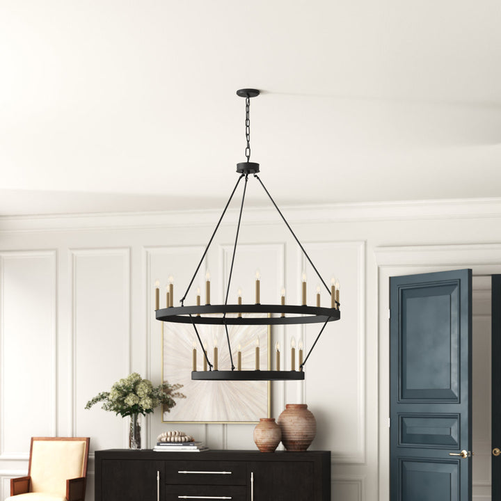 Avalee 20 - Light Steel Dimmable Wagon Wheel Chandelier Lark Manor™ Finish: Aged Zinc/Muted Brass