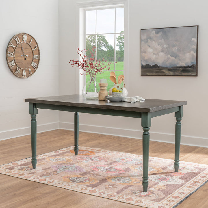 Io 60" Two Tone Solid Wood Farmhouse Dining Table Laurel Foundry Modern Farmhouse® Color: Dark Gray Top/Teal Blue Base