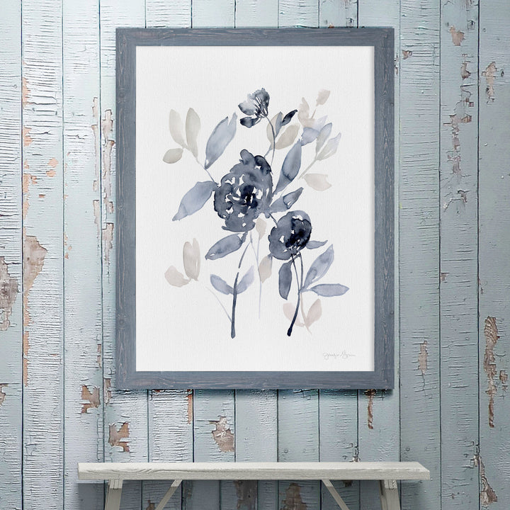 Peonies In Gray I' - Picture Frame Print on Glass Winston Porter Size: 32" H x 44" W x 1.25" D Format: Framed Gray Canvas