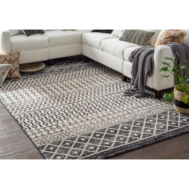 Lashavia Machine Woven Ivory/Dark Charcoal Area Rug Union Rustic Rug Size: Rectangle 9'3" x 12'6"
